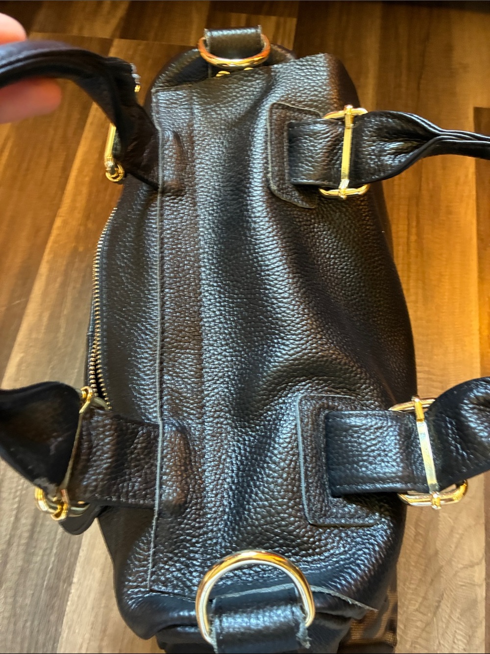 Structured Black Leather Satchel W/Leopard Accent Panel - Picture 5 of 16